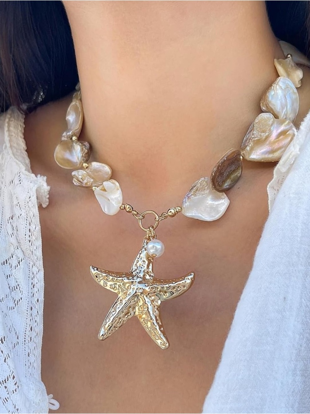Gold Starfish Pearl Necklace - Picture 4 of 6